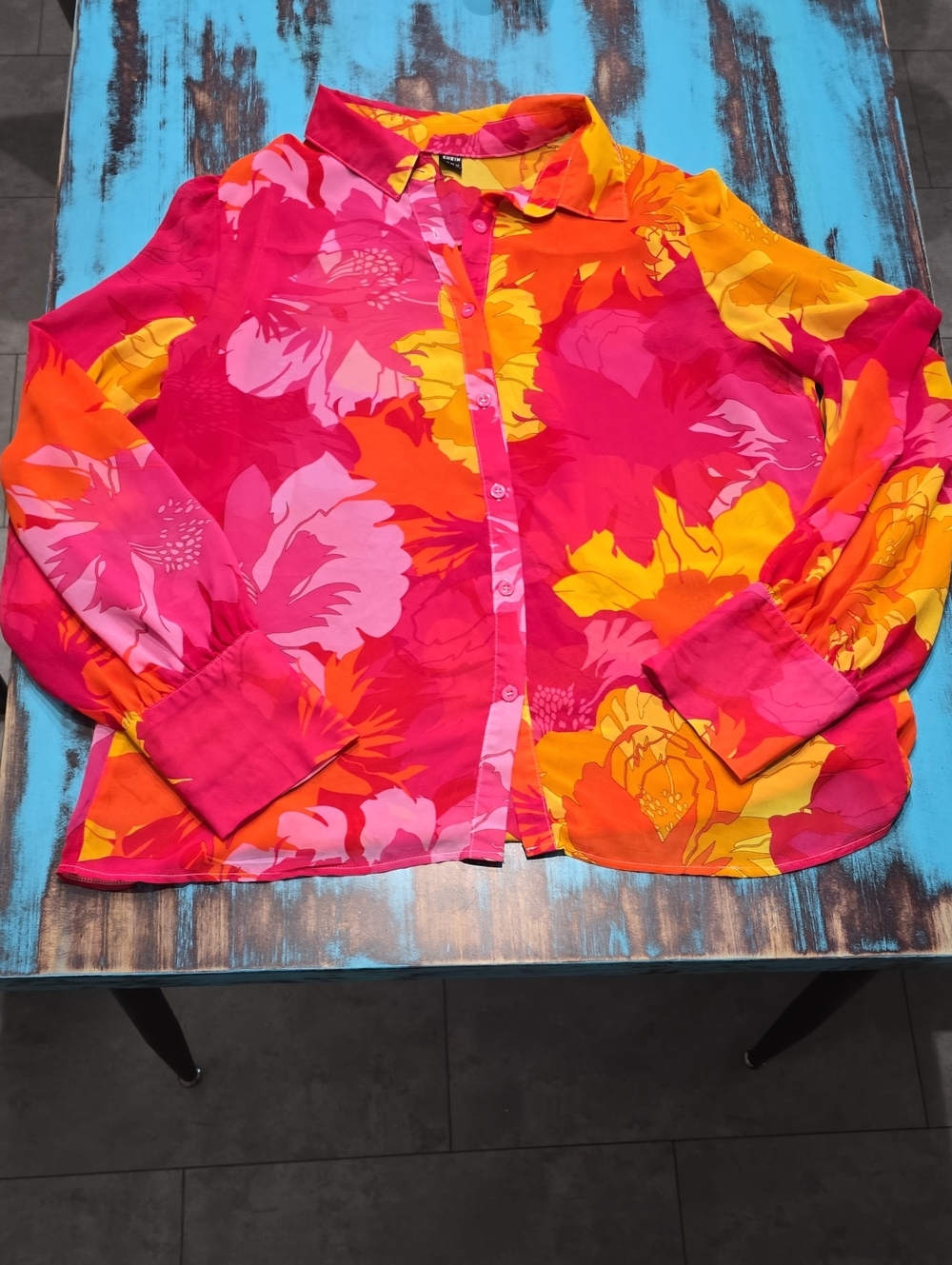 SHEIN Girls' Vibrant Floral Button-Up Jacket - Pink, Yellow & Orange